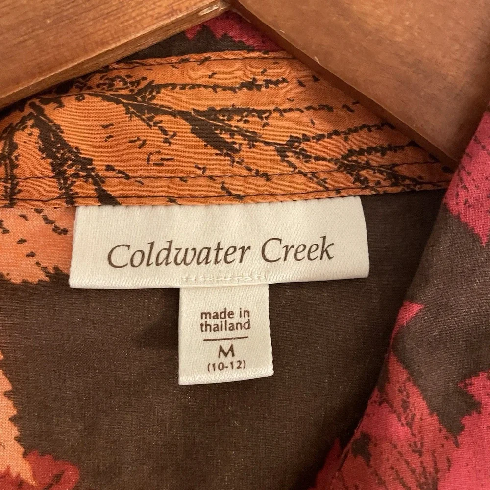 Coldwater Creek Button Top Blouse Size M Fall Brown Red‎ Orange Leaf - Picture 5 of 6